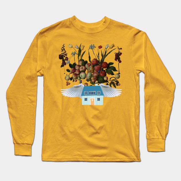 Flying Fruit Home | Fruits | Apples | Pears | Peaches | Funny Long Sleeve T-Shirt by Cosmic Story Designer